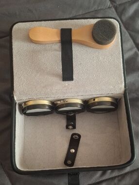 Peter Werth London Shoe Shine Kit Leather Case W Brush 3 Colors